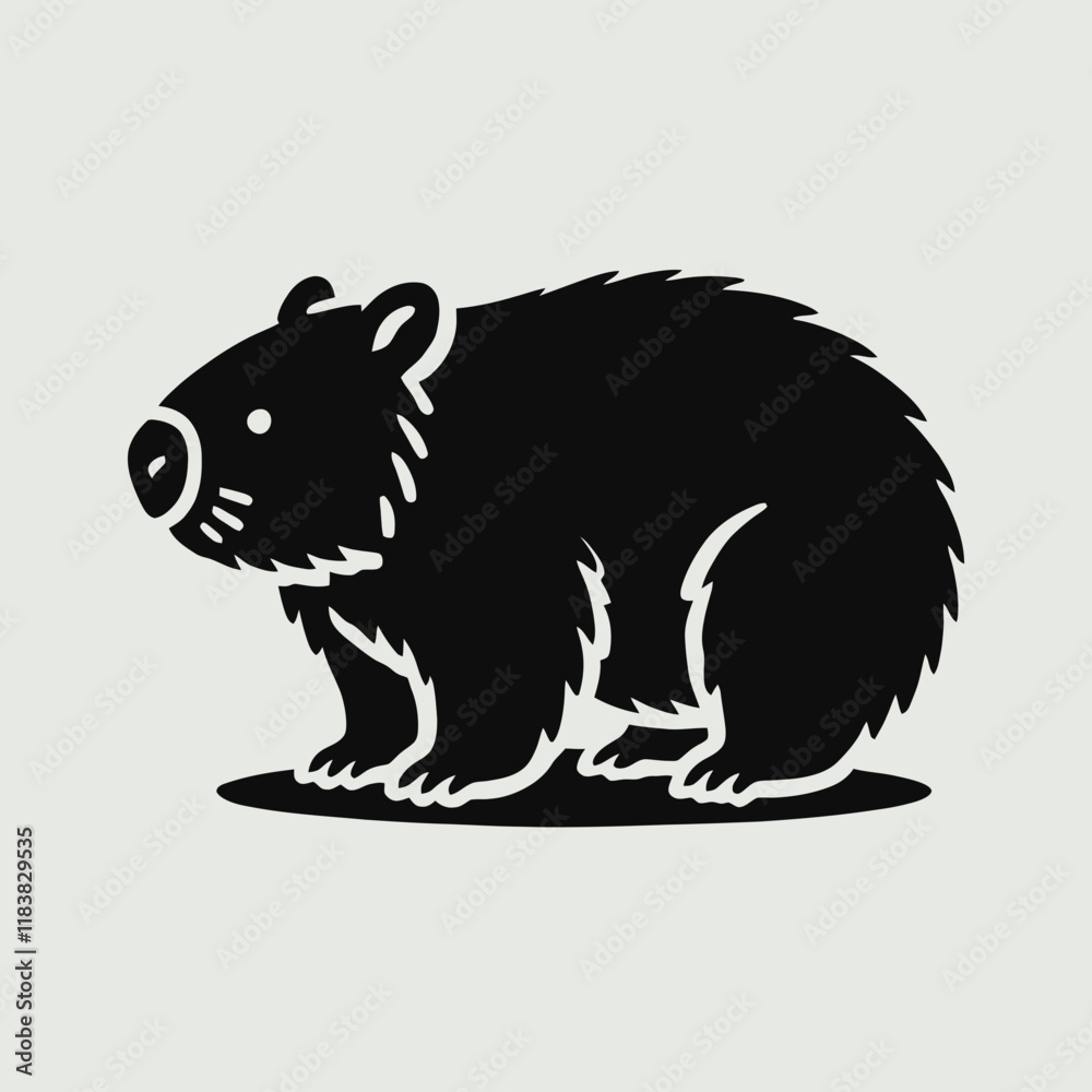 Obraz premium very simple flat and minimalist Wombat silhouette in black on a white background