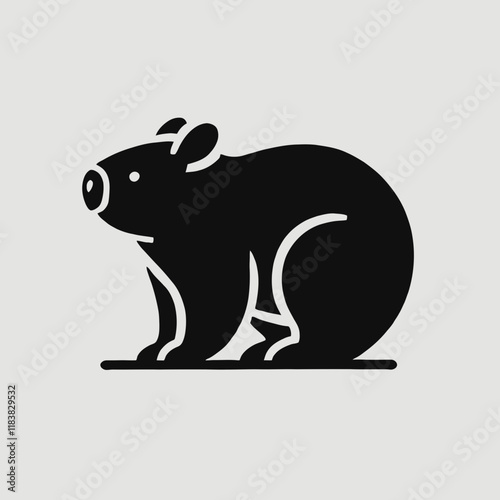 very simple flat and minimalist Wombat silhouette in black on a white background