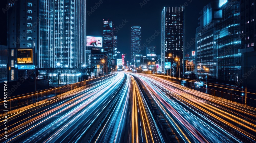 Night City Lights: Urban Expressway at Night Night City Lights: Urban Expressway at Night