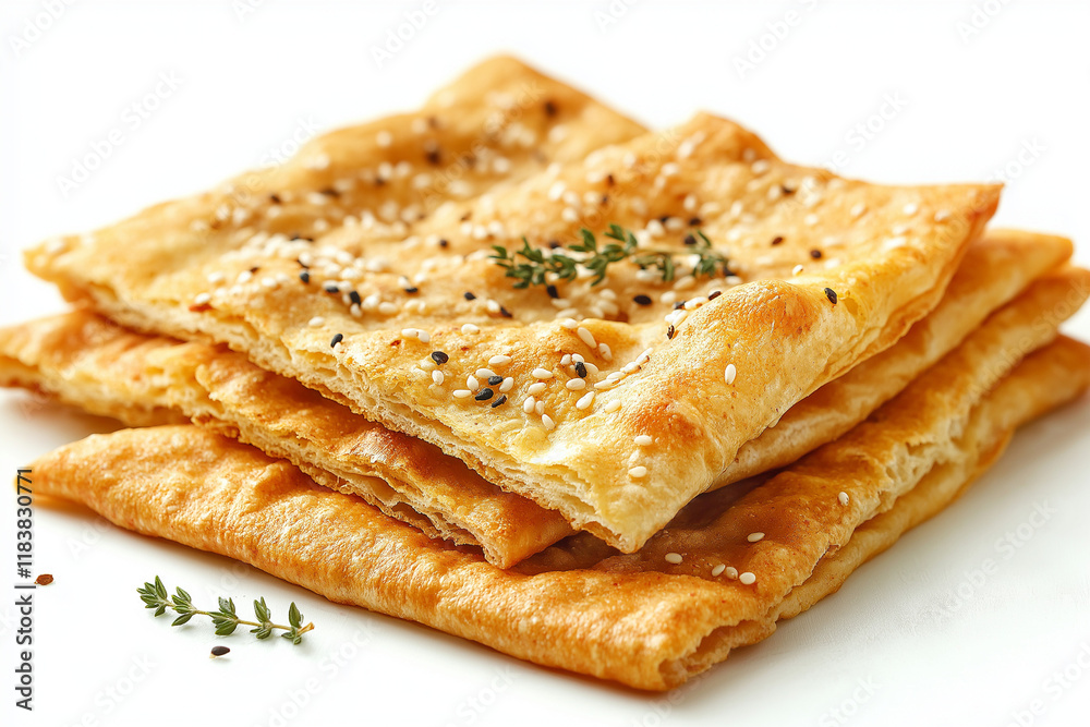 A stack of crackers with herbs on top A stack of crackers with herbs on top