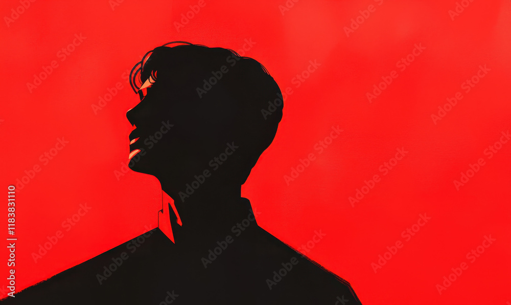 Silhouette of a Person Against Bold Red Abstract Background Silhouette of a Person Against Bold Red Abstract Background