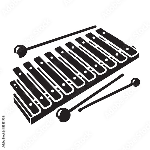 Xylophone Silhouette Vector Illustration, Solid White Background.