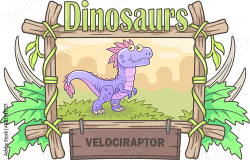 little cute prehistoric dinosaur velociraptor