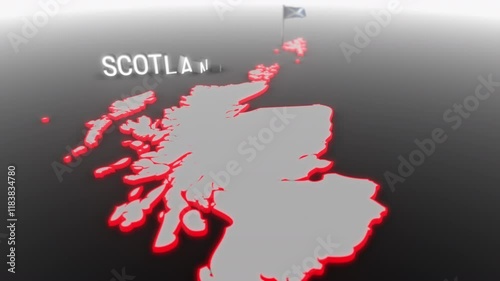 3d animated map of Scotland gets hit and fractured by the text “Recession”
