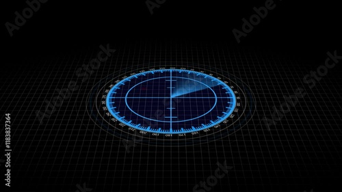 Radar screen animation, green color moving radar HUD