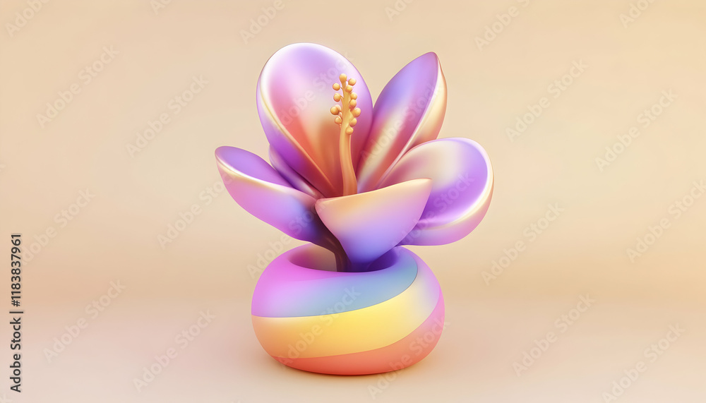 Pastel 3D flower pot, studio, minimal background, design Pastel 3D flower pot, studio, minimal background, design