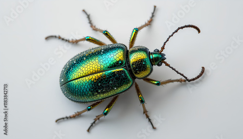 ultra-high-resolution macro shot of a metallic green beetle similar to a Lamprima adolphinae photo