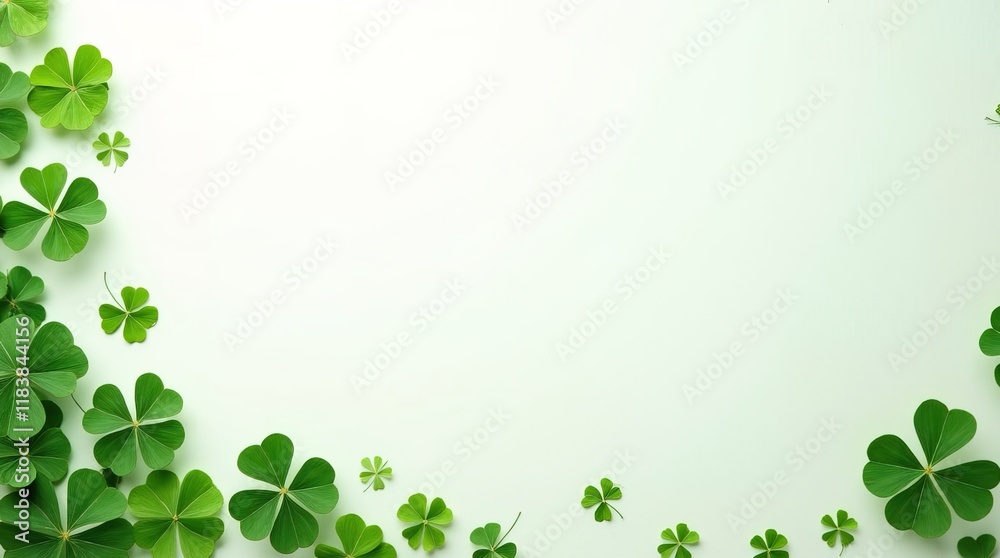 Horizontal St Patrick day background, copy space, clover set Horizontal St Patrick day background, copy space, clover set
