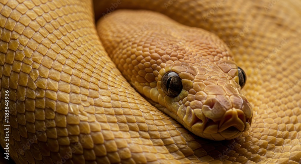 Fototapeta premium Golden Python Close Up Showing Scales And Eye