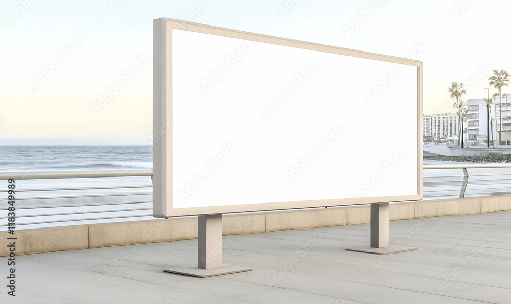 Obraz premium Blank billboard oceanfront boardwalk mockup