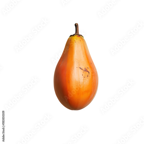 Single ripe papaya isolated on a plain white background, highlighting its bright orange interior and smooth appearance, perfect for exotic fruit and health photography photo