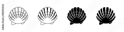 Shell set icons. Linear and silhouette style. Vector icons.