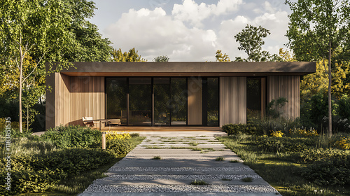 An environmentally conscious architectural project, green building design, the principles of sustainability, striving for efficient use of resources and minimal environmental impact
