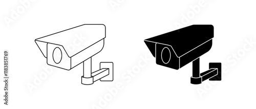 Camera icons. Linear and silhouette style. Vector icons.