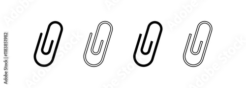 Four paper clips are lined up in a row. Vector icons