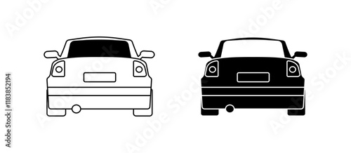 Car icons. Rear view icons. Linear and silhouette style. Vector icons.