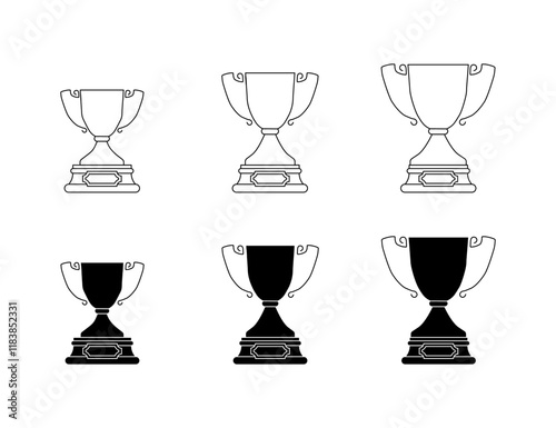 Trophy set icons. Linear and silhouette style. Vector icons.