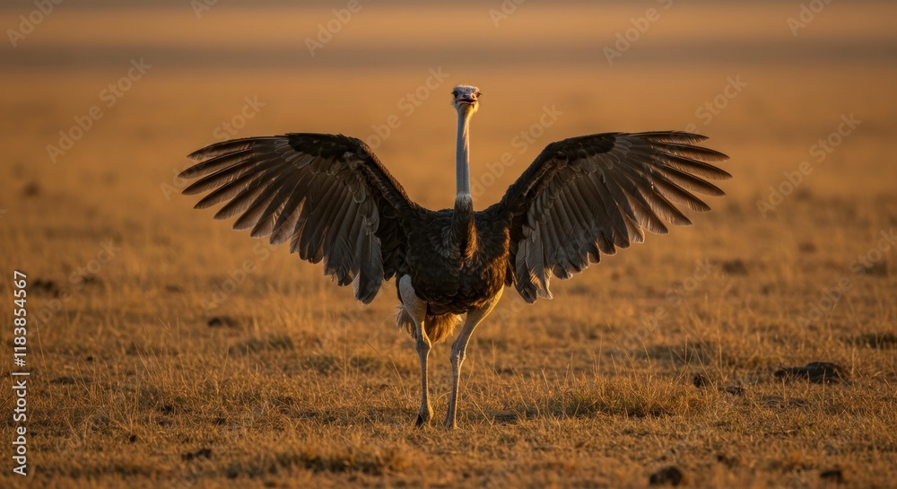 Fototapeta premium Somali Ostrich Displays Wings at Golden Hour