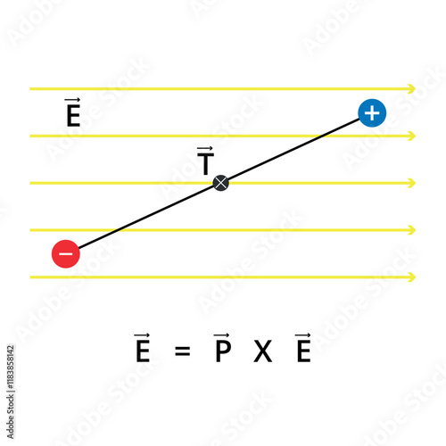 Illustration of torque on a dipole due to electric field for study of electromagnetism in physics.
