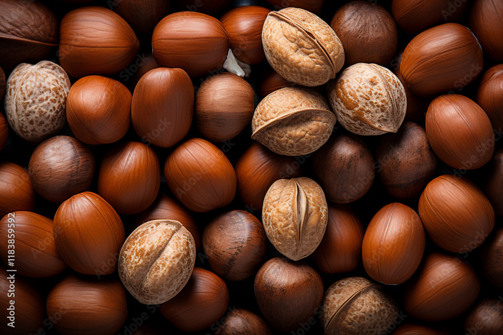 various nuts in shell background,. Generative AI various nuts in shell background,. Generative AI
