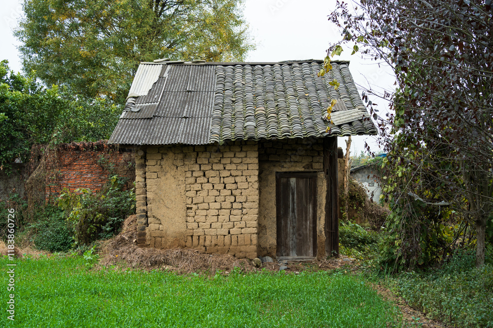 Abandoned mud-walled houses in the countryside Abandoned mud-walled houses in the countryside