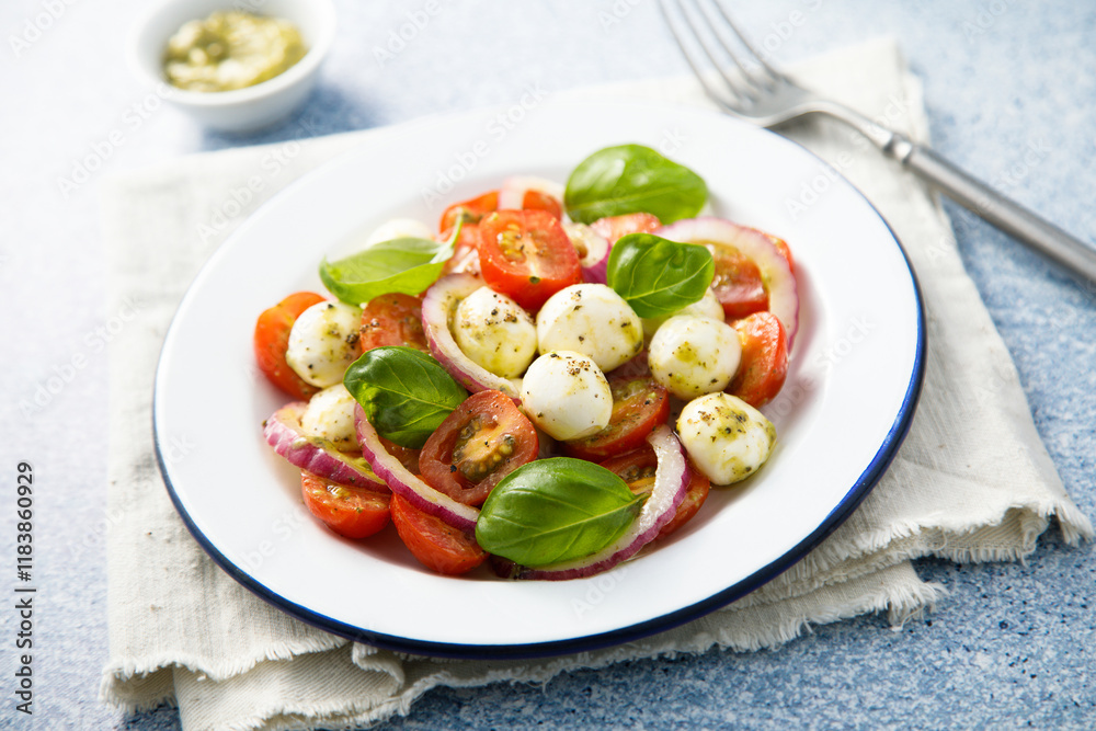 Tomato salad with red onion and cheese Tomato salad with red onion and cheese