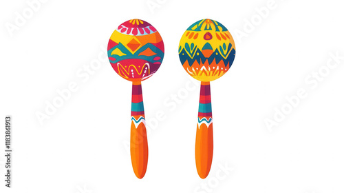 Flat vector design Carnival-themed decorated maracas, isolated on white, PNG file, Carnival festival photo