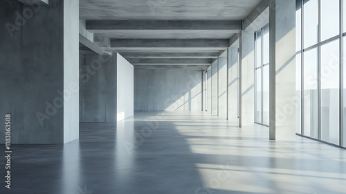 Modern gallery interior with empty picture frames and concrete floor, mock up