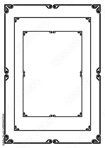 Set of decorative black rectangular frames. A3, A4 size proportions.
