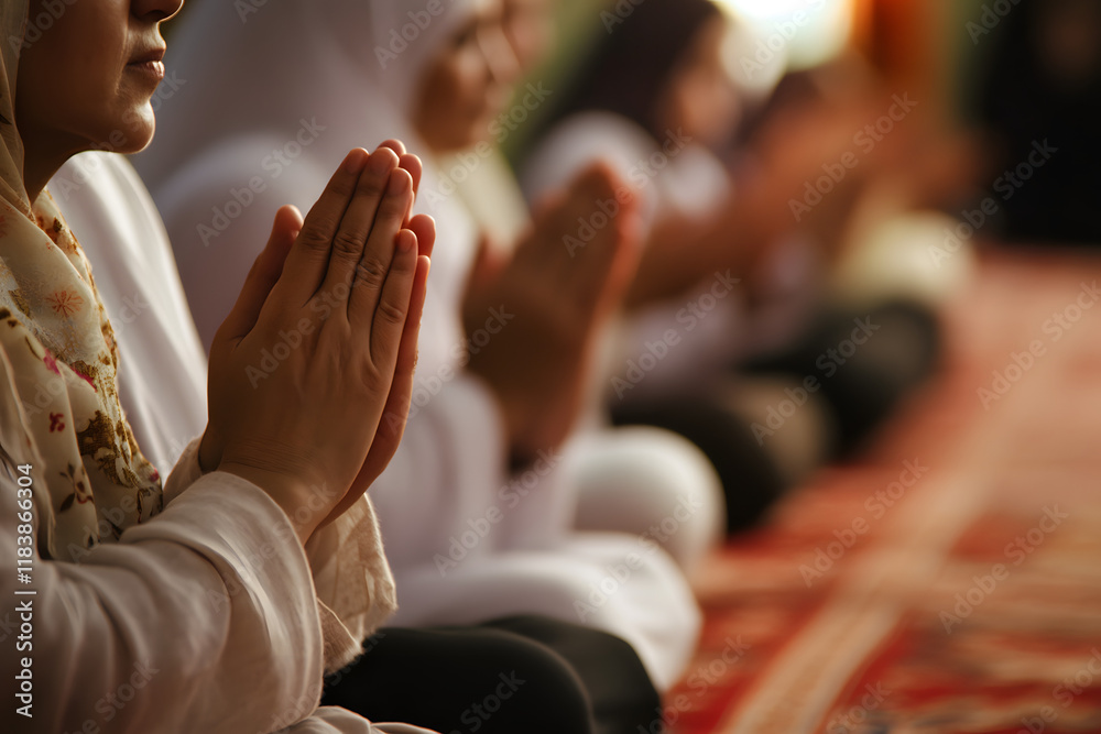 Obraz premium Unified Muslim Family Praying Together During Ramadan 