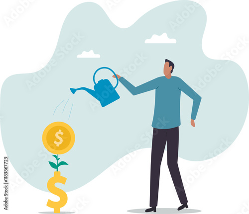 Money growth, growing investment profit or retirement pension fund, increase wealth and earning, income or revenue.business concept.flat character.