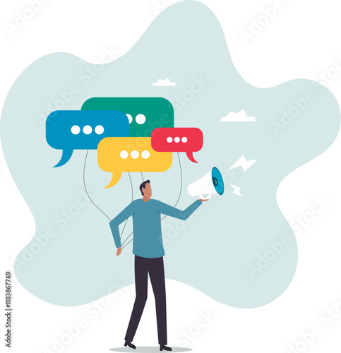 Communication or PR, Public Relations manager to communicate company information and media, announce sales or promotion.business concept.flat character.