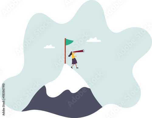 Victory or business achievement, triumph winner or champion searching for next mission goal or target, vision or new challenge.business concept.flat character.