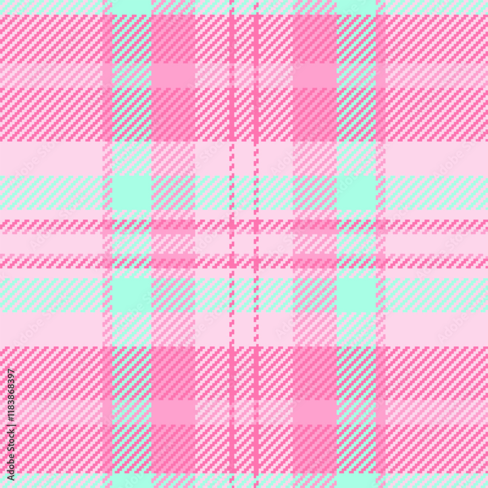 Exotic seamless tartan fabric, day textile vector background. Cell texture plaid check pattern in pink and light colors.