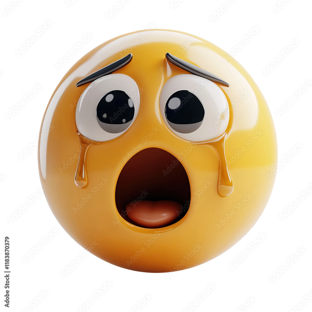 A 3d rendered emoticon of a yellow face crying disconsolately. On transparent background. A 3d rendered emoticon of a yellow face crying disconsolately. On transparent background.