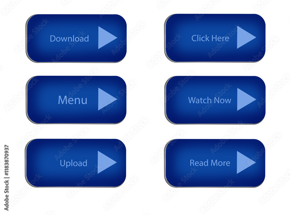 Set of action button. Blue 3d web buttons. Icons for website, mobile app. Set of action button. Blue 3d web buttons. Icons for website, mobile app.