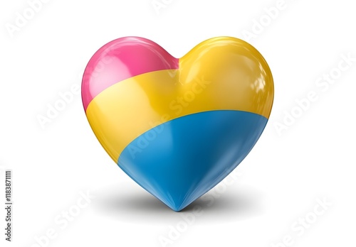 3D heart icon with the colors of the pansexual pride flag on a transparent background, in a clipart style.  photo