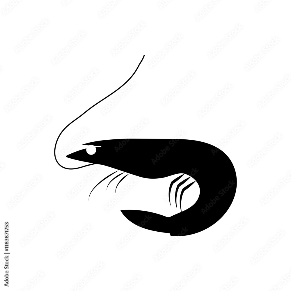 Fototapeta premium Black shrimp on a white background vector icon