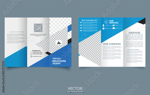 Blue Trifold Business brochure template and page layout for company profile