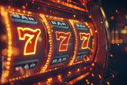 Triple Seven Jackpot Celebration on Casino Slot Machine   photo