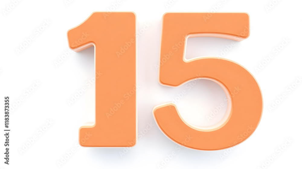 3D icon, number 15, white background, smooth textures, vibrant colors. Generative AI 3D icon, number 15, white background, smooth textures, vibrant colors. Generative AI
