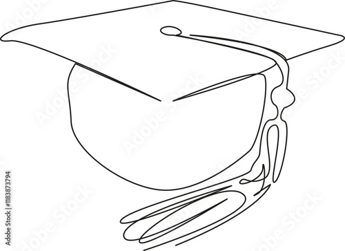 One continuous single drawing line art flat doodle doctor graduation, education, university, achievement,  success, mortarboard, hat, ceremony, diploma. Isolated image hand draw contour on a white bac