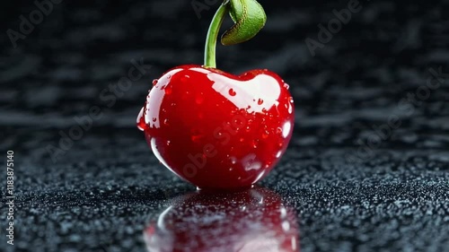 Juicy Red Fruit Rolling on a Wet Surface