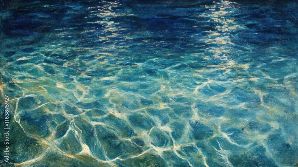 Fototapeta premium Underwater sunlight illuminating rippling turquoise water surface.