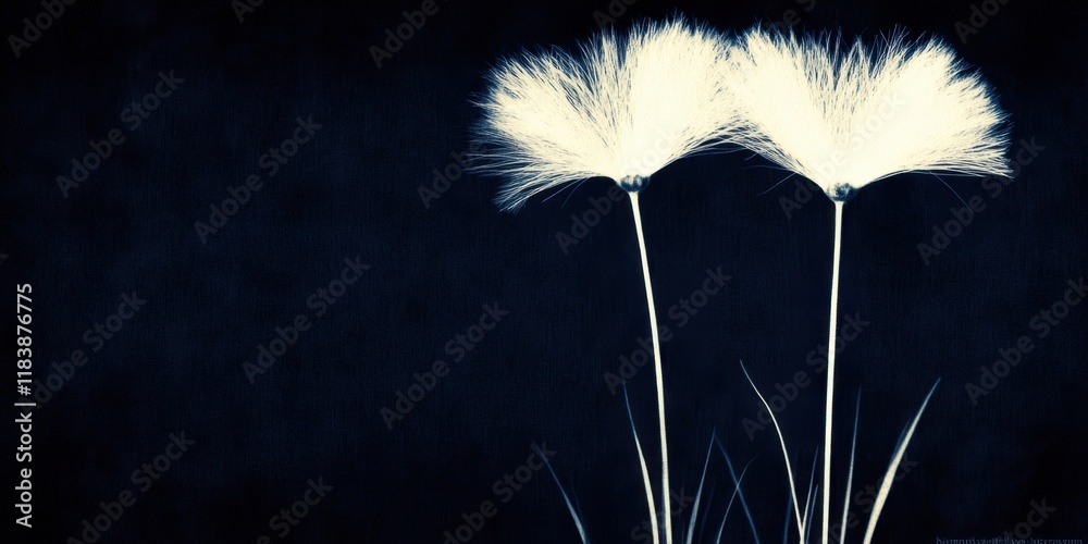 White fluffy flowers black background White fluffy flowers black background