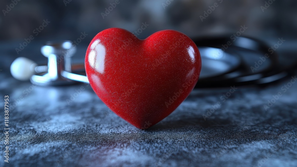 Fototapeta premium Heart-shaped stress ball with stethoscope in medical setting focus on health and wellness close-up view