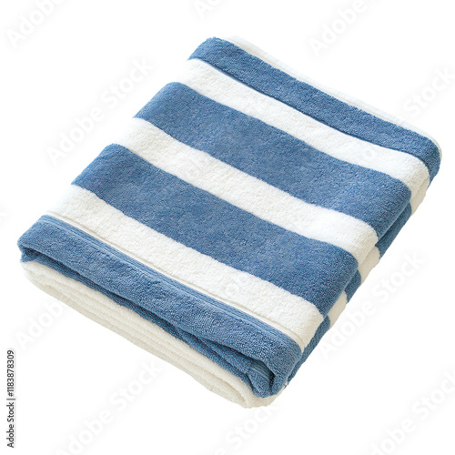Striped Beach Towel on White Background, Neatly Folded, Ideal for Summer Activities, Relaxation, and Coastal Decor