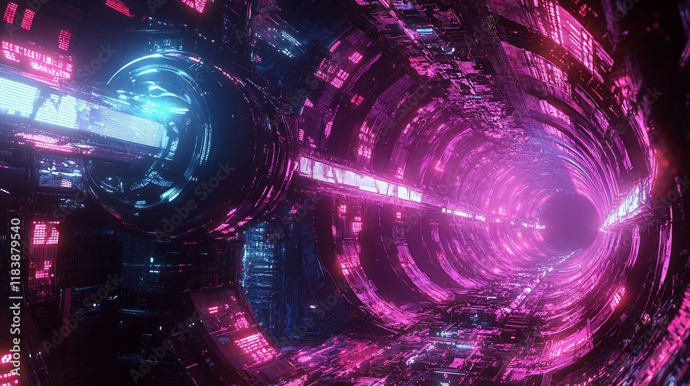 Futuristic pink and blue glowing tunnel. Futuristic pink and blue glowing tunnel.