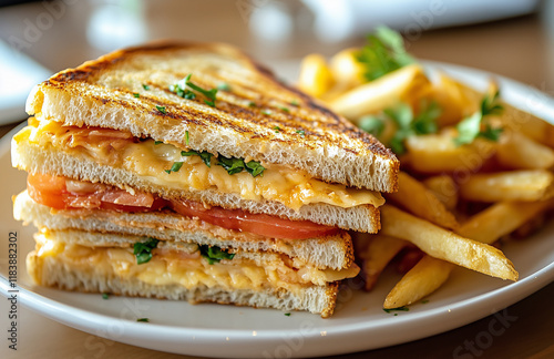 Wallpaper Mural panini sandwich with fries on a plate, Torontodigital.ca