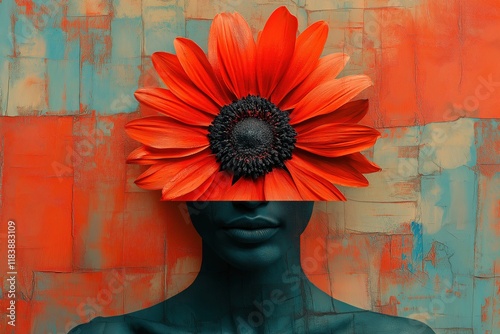 Vivid Artistic Portrait with Flower and Abstract Background